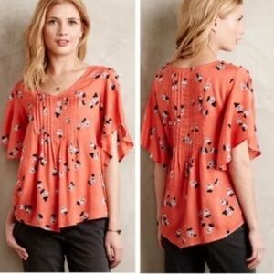 Maeve x Anthropologie Blouse Floral Flutter Sleeve Top Small Oversized Flowly